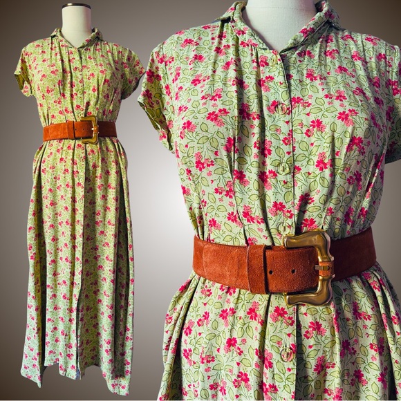 🔥SOLD🔥VINTAGE 90s Perfection Floral Button Up Maxi Dress - Picture 3 of 7